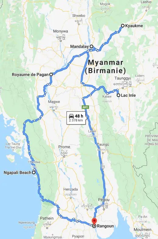 Itinéraire recommandé pour 3 semaines en Birmanie (Myanmar)