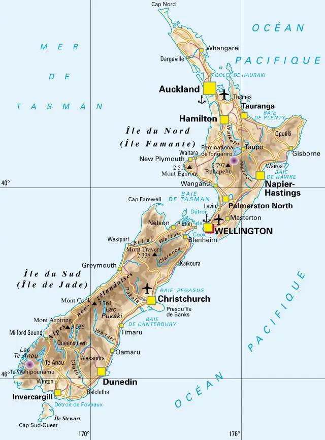 Carte détaillée de la Nouvelle-Zélande
