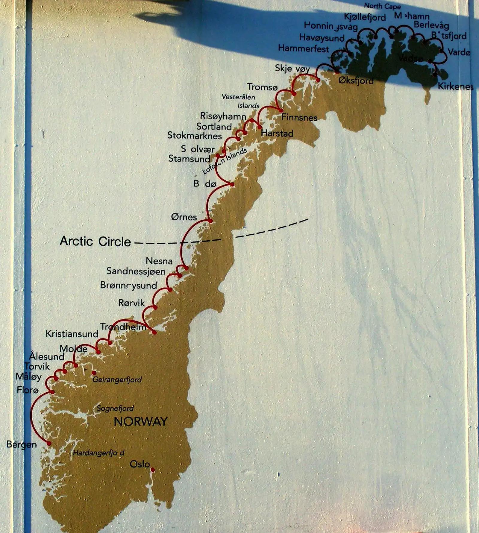 Itinéraire de l’Hurtigruten en Norvège - De Bergen à Kirkenes